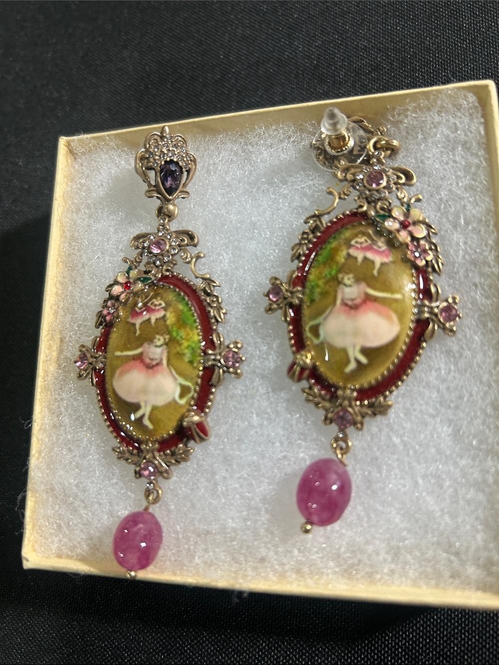 Vintage-Inspired Pink Ballerina Drop Earrings